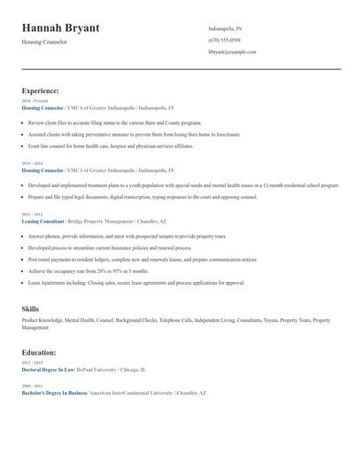 Housing Counselor Resume