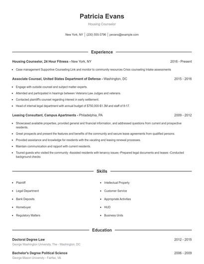 Housing Counselor Resume
