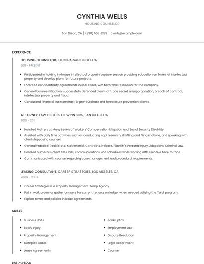 Housing Counselor Resume