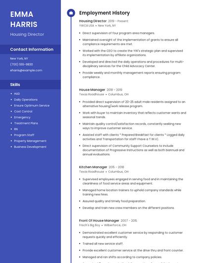Housing Director Resume