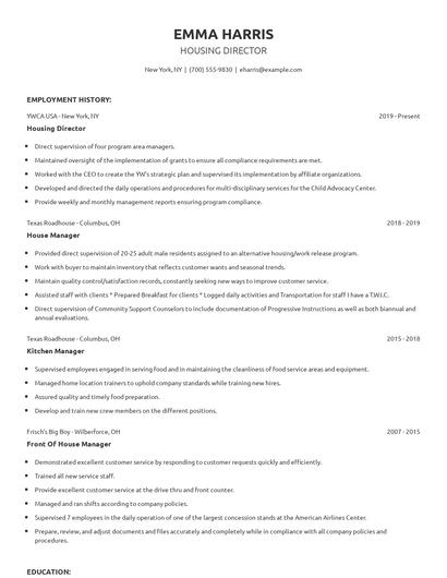 Housing Director Resume