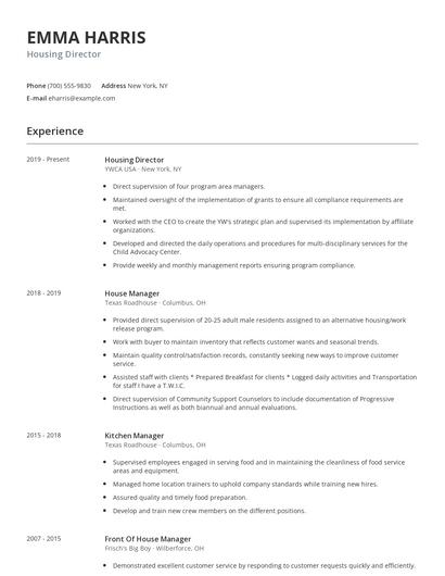 Housing Director Resume