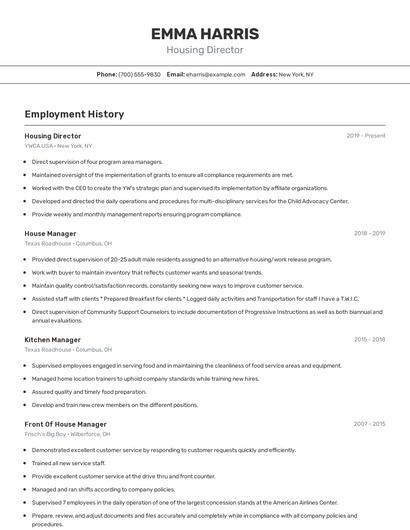 Housing Director Resume