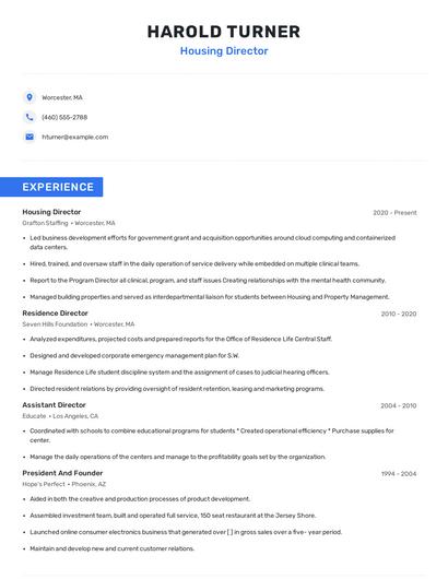 Housing Director Resume