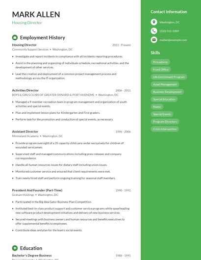 Housing Director Resume