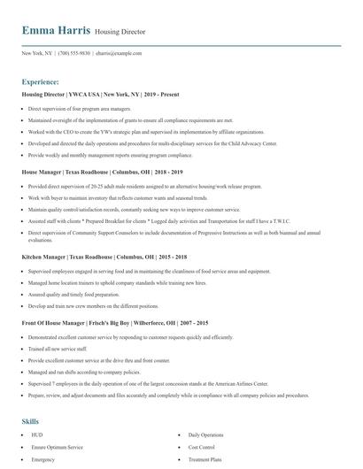 Housing Director Resume