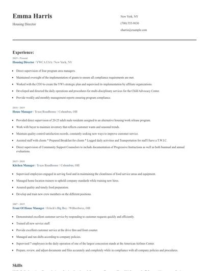 Housing Director Resume