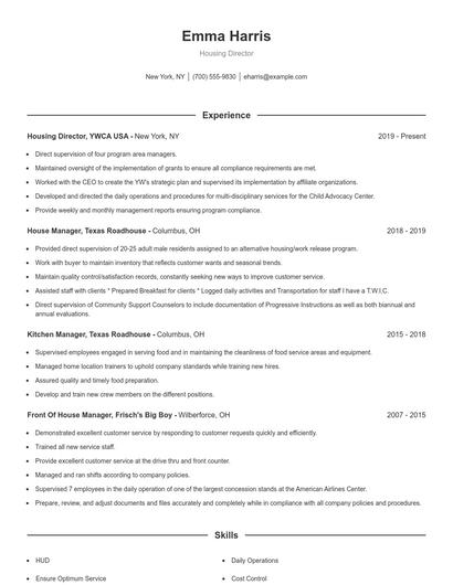 Housing Director Resume