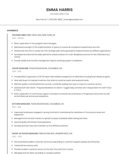 Housing Director Resume