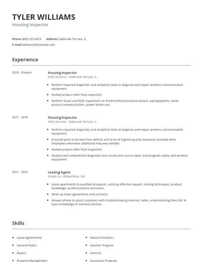 Housing Inspector Resume