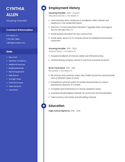 Housing Installer Resume