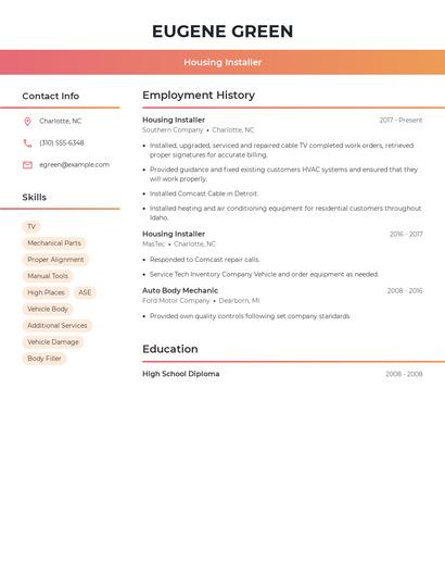 Housing Installer Resume