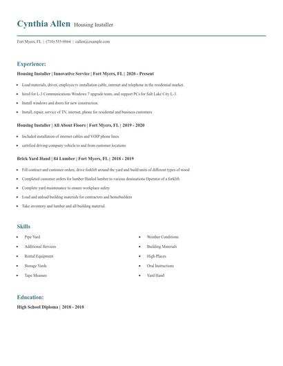 Housing Installer Resume