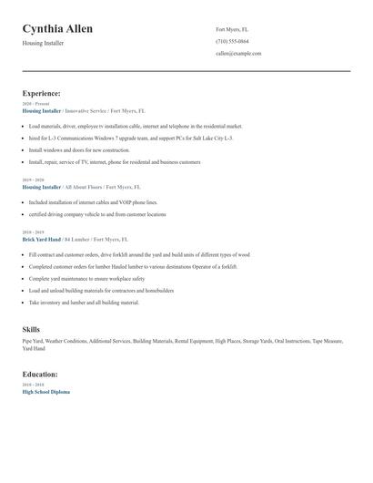 Housing Installer Resume