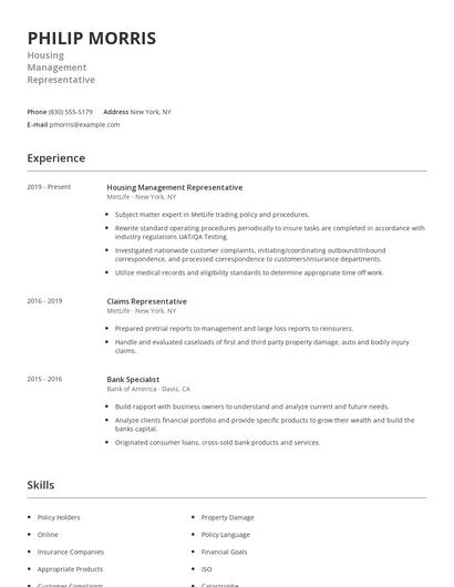 Housing Management Representative Resume