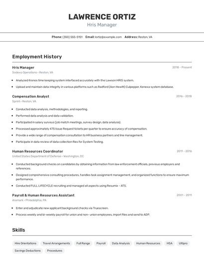Hris Manager Resume