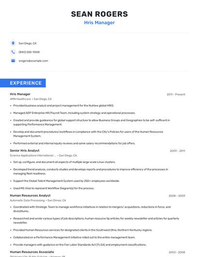 Hris Manager Resume