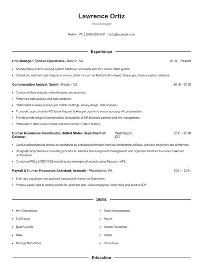 Hris Manager Resume