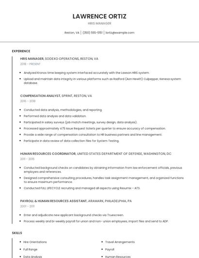 Hris Manager Resume