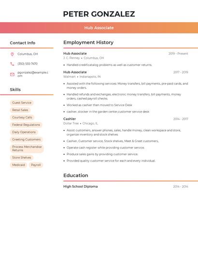 Hub Associate Resume