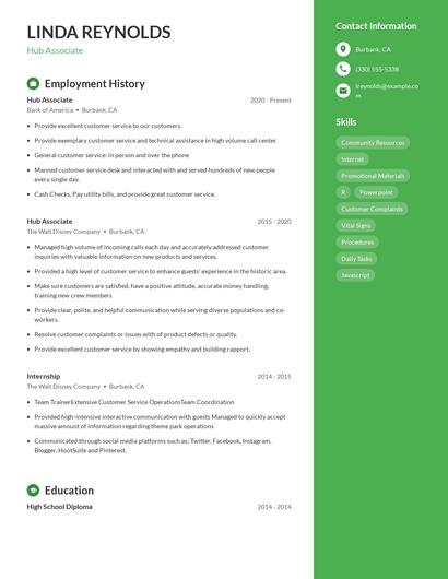 Hub Associate Resume
