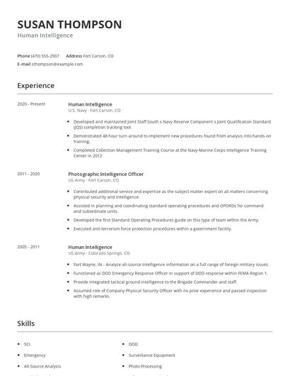 Human Intelligence Resume