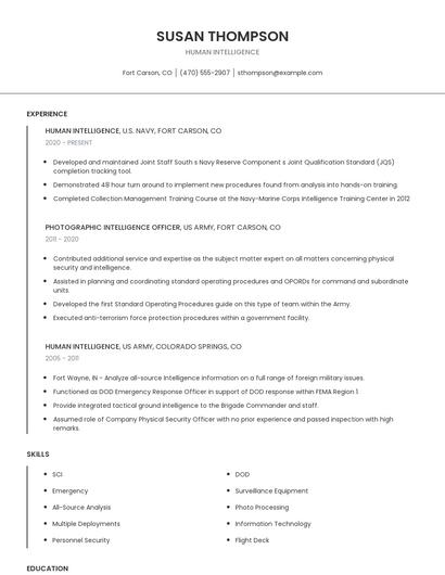 Human Intelligence Resume
