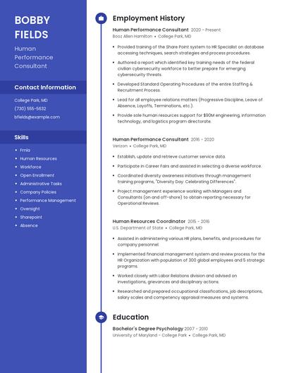Human Performance Consultant Resume