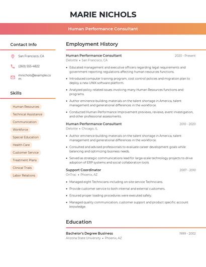 Human Performance Consultant Resume