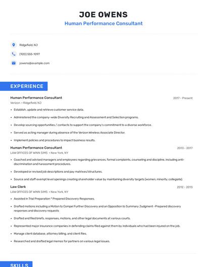 Human Performance Consultant Resume
