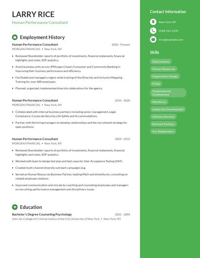 Human Performance Consultant Resume