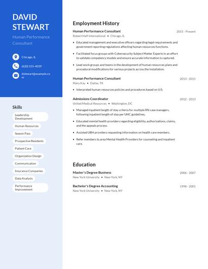 Human Performance Consultant Resume