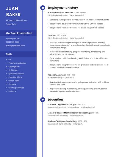 Human Relations Teacher Resume