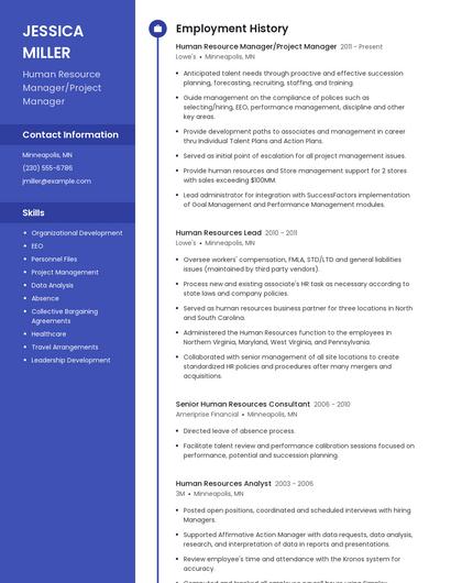 Human Resource Manager/Project Manager Resume