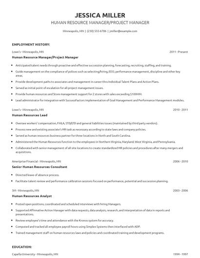 Human Resource Manager/Project Manager Resume