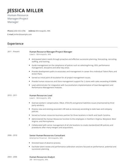 Human Resource Manager/Project Manager Resume