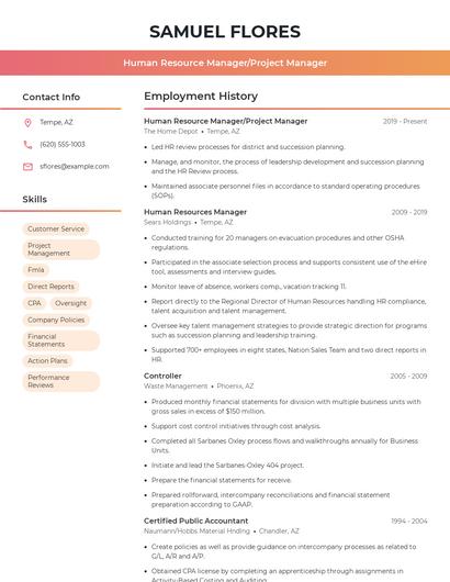 Human Resource Manager/Project Manager Resume