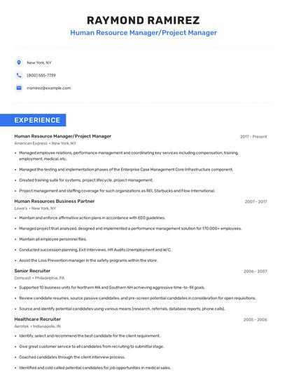 Human Resource Manager/Project Manager Resume