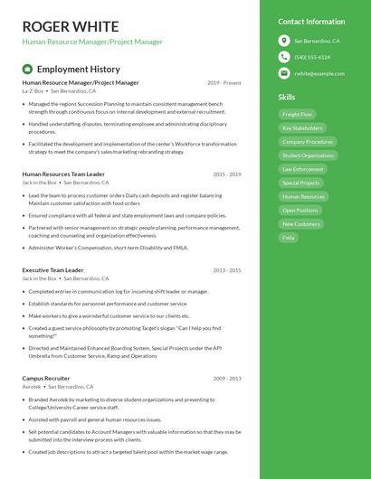 Human Resource Manager/Project Manager Resume