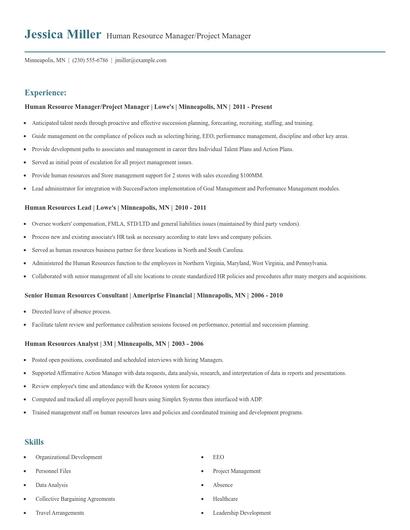 Human Resource Manager/Project Manager Resume