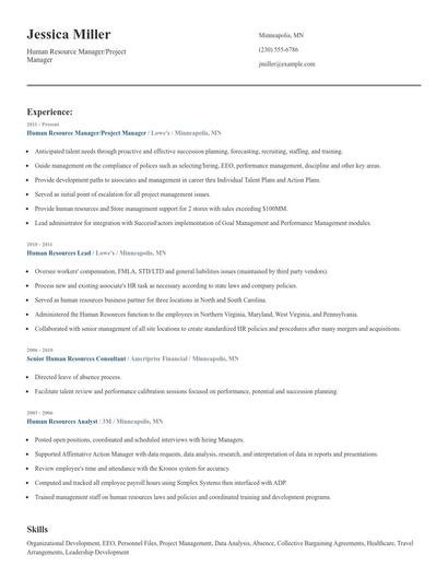 Human Resource Manager/Project Manager Resume