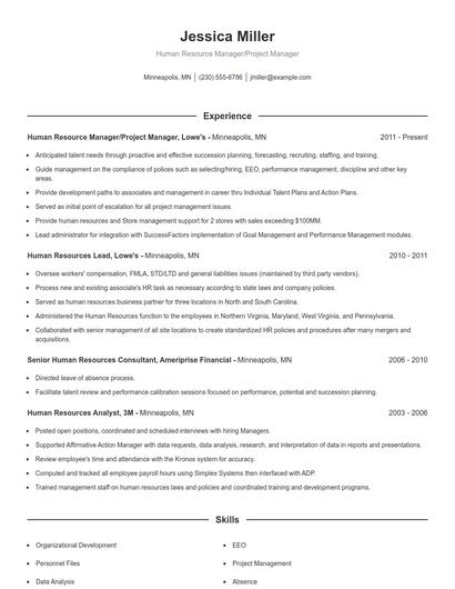 Human Resource Manager/Project Manager Resume