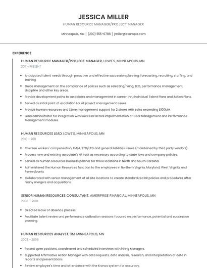 Human Resource Manager/Project Manager Resume