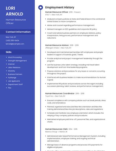 Human Resource Officer Resume