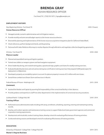 Human Resource Officer Resume