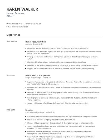 Human Resource Officer Resume