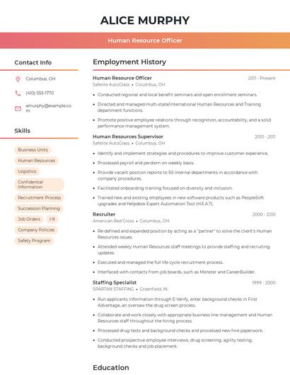 Human Resource Officer Resume