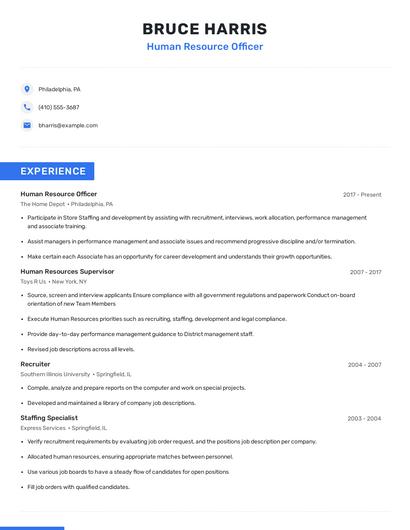 Human Resource Officer Resume