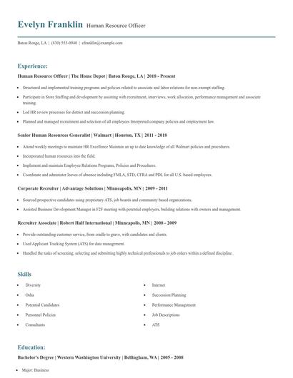 Human Resource Officer Resume