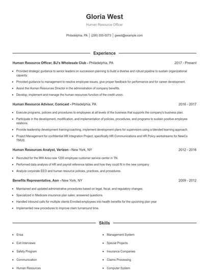 Human Resource Officer Resume